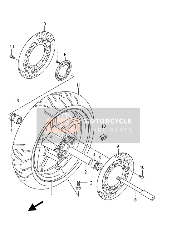 Suzuki AN650A BURGMAN EXECUTIVE 2011 Front Wheel (AN650A E19) for a 2011 Suzuki AN650A BURGMAN EXECUTIVE